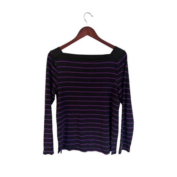 Lauren Ralph Lauren Square Neck Shirt XL Long Sleeves Black Purple - Picture 4 of 7